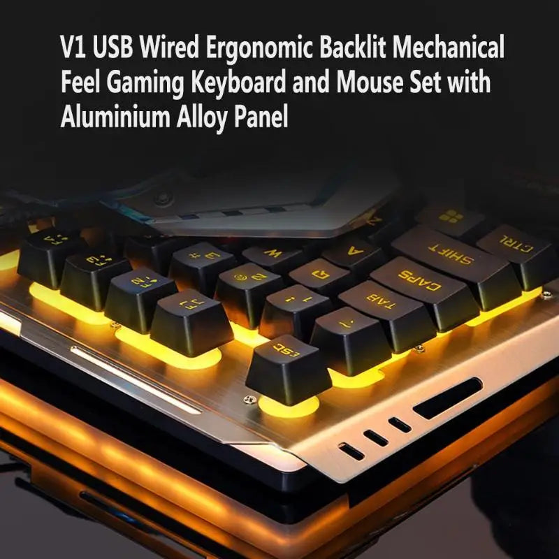 USB Wired Ergonomic Backlit Mechanical Gaming Keyboard Mouse