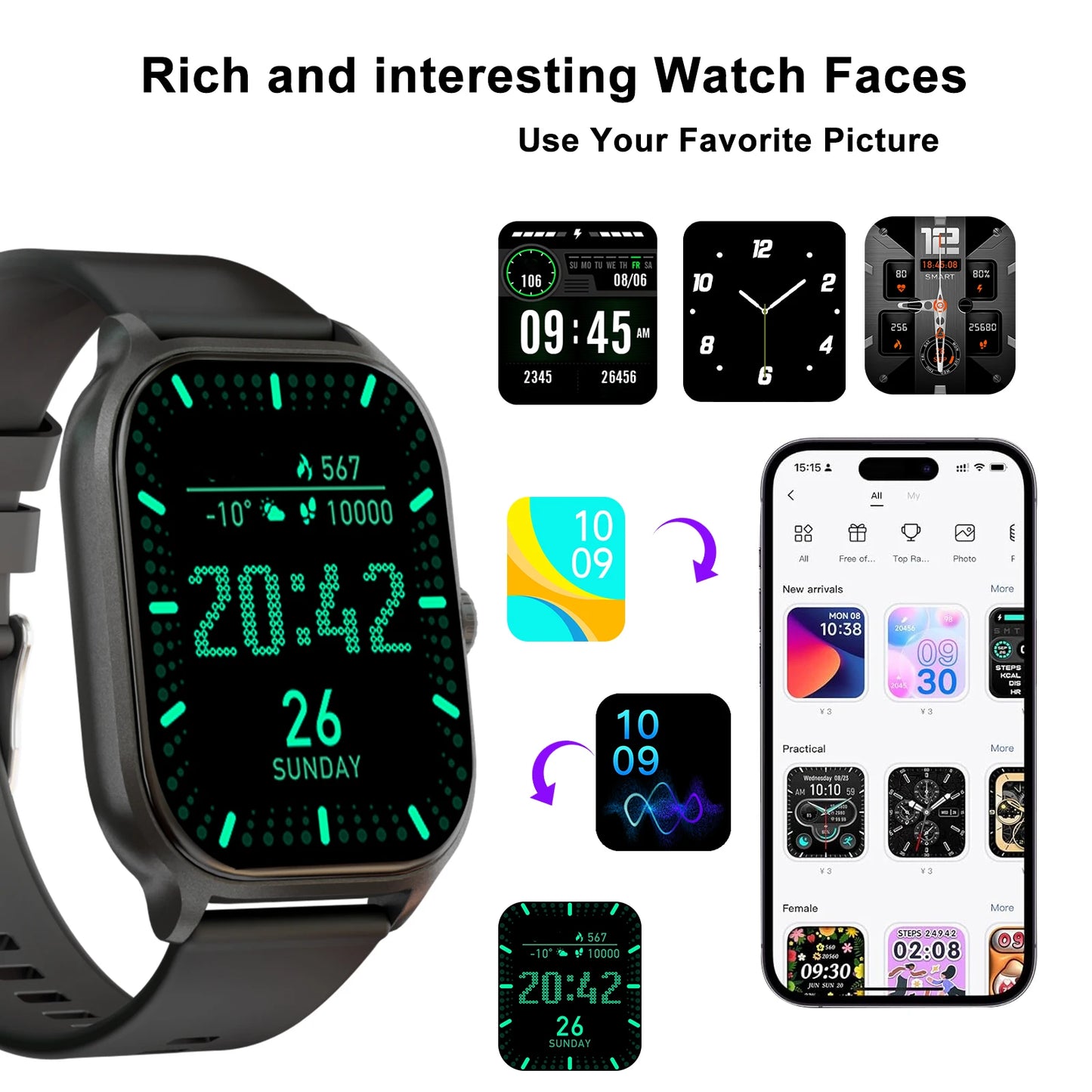 Wireless calling/dial, Multi-Sport Mode Smart watch