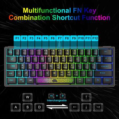 62 Keys Ergonomic Gaming Mechanical Keyboards