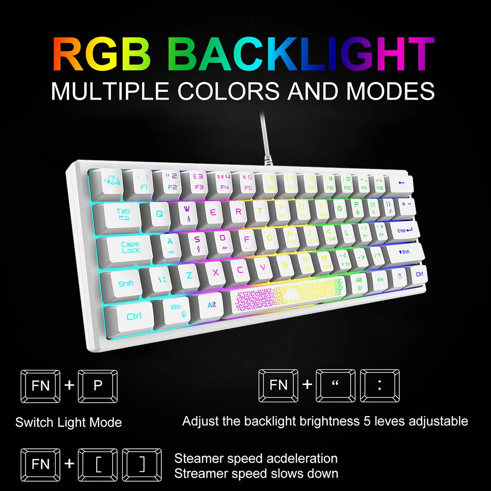 62 Keys Ergonomic Gaming Mechanical Keyboards