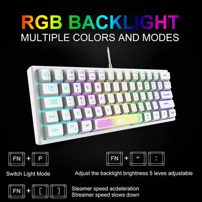 62 Keys Ergonomic Gaming Mechanical Keyboards